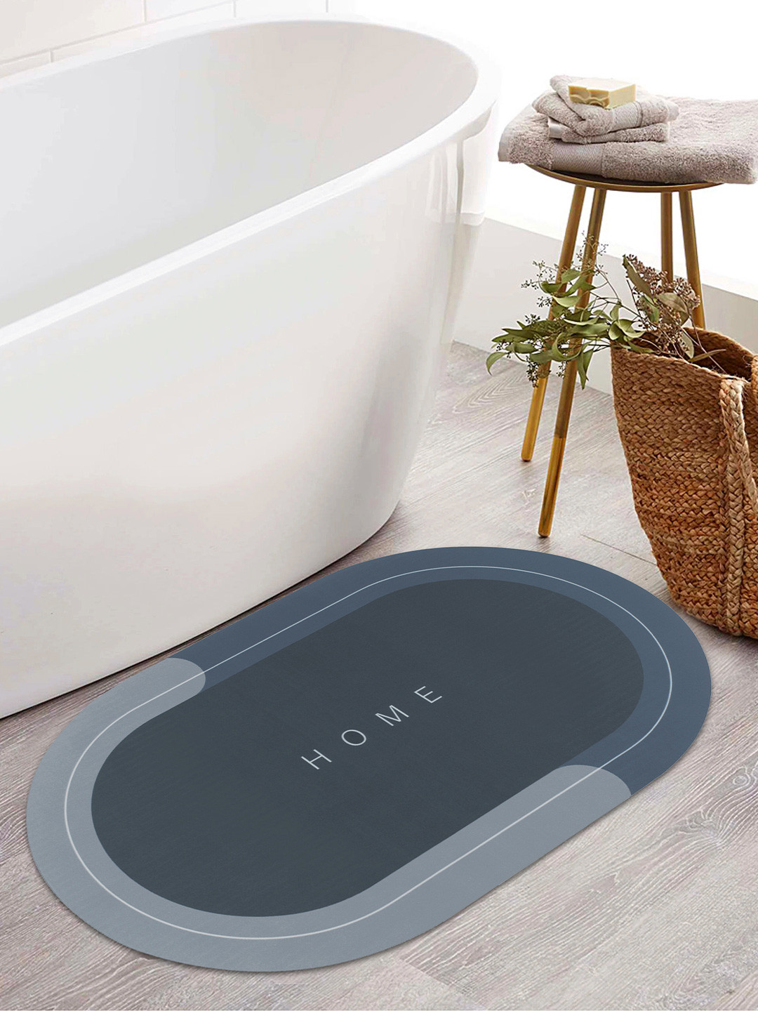 Story@home Navy Blue Solid Anti-Skid Quick Dry Bath & Kitchen Mats
