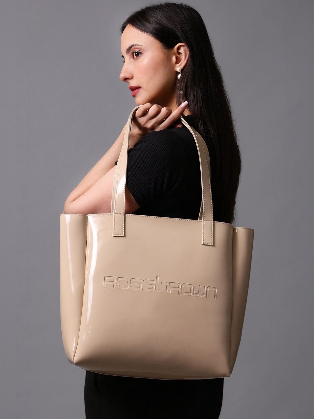 ROSS BROWN PU Oversized Structured Tote Bag