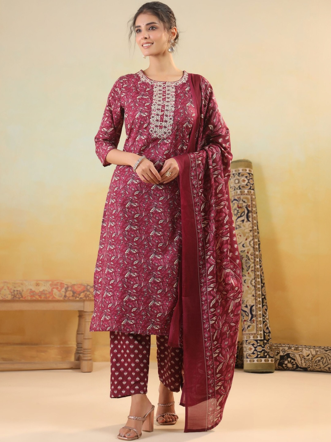 Kirrin Women Printed Pure Cotton Kurta with Trousers & With Dupatta