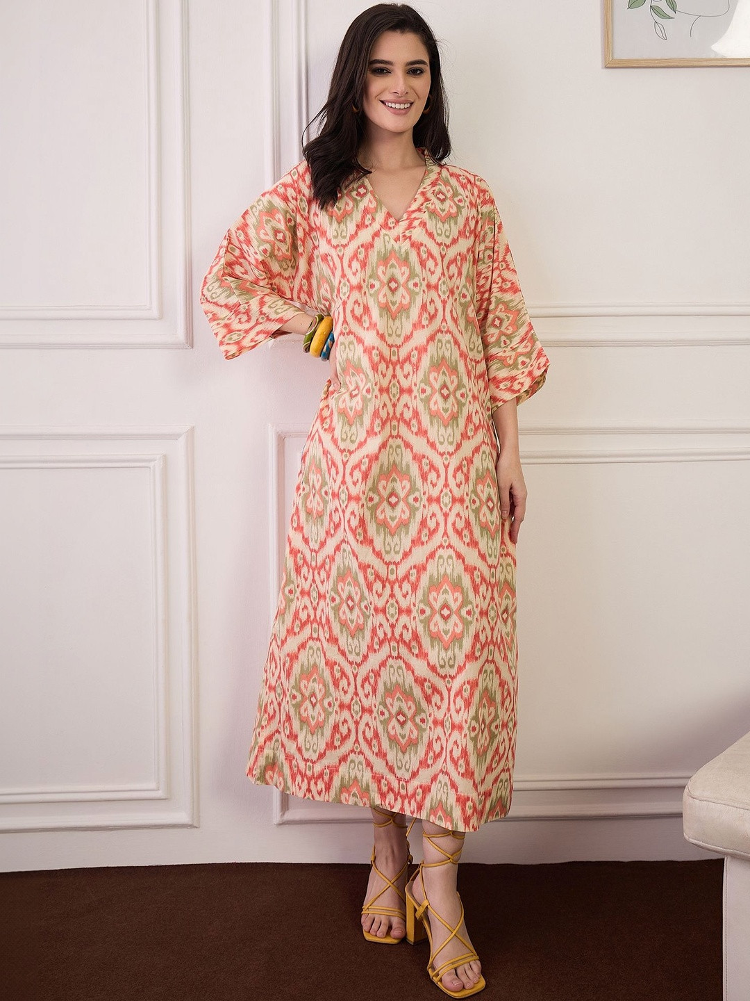 InWeave Print Batwing Sleeve Kaftan Midi Dress