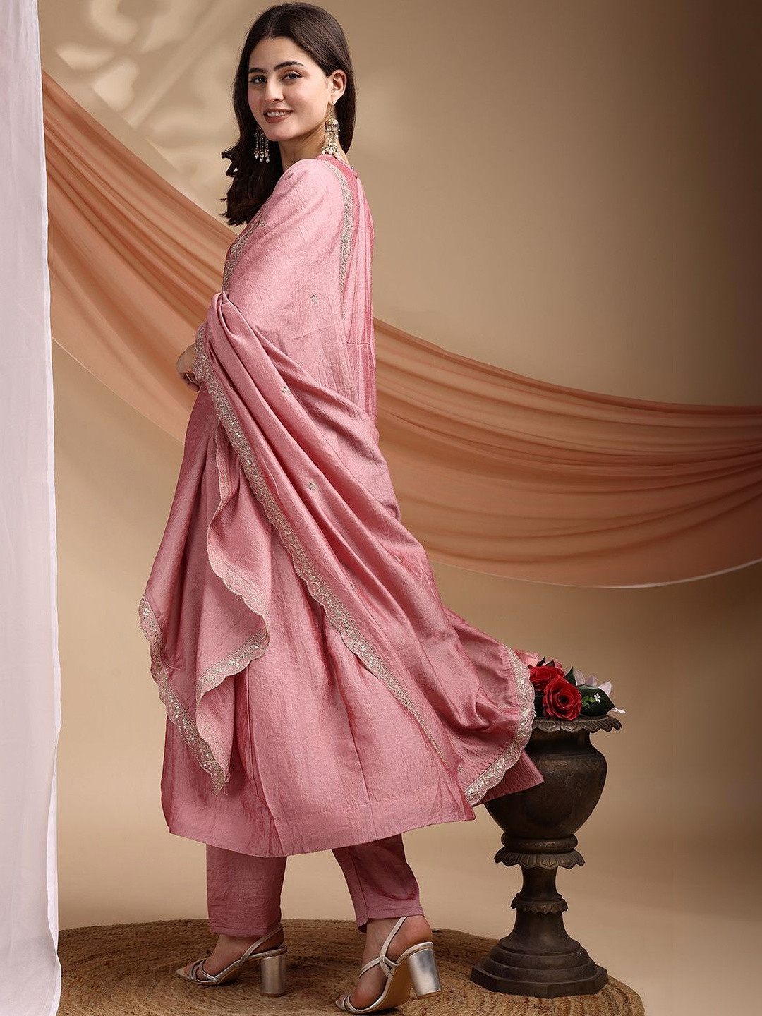 all about you Women Ethnic Motifs Embroidered Regular Thread Work Kurta with Trousers & With Dupatta