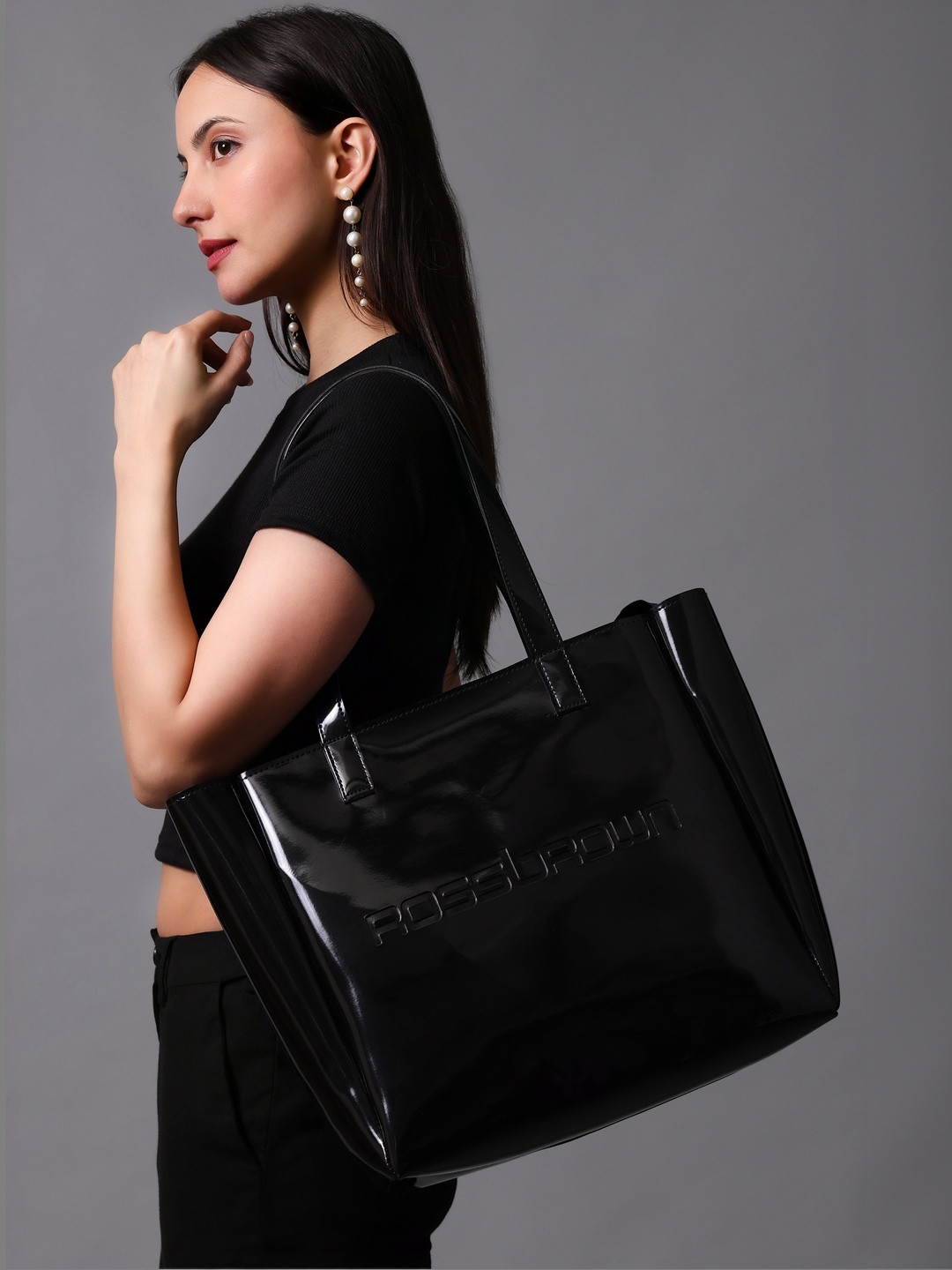 ROSS BROWN PU Oversized Structured Tote Bag
