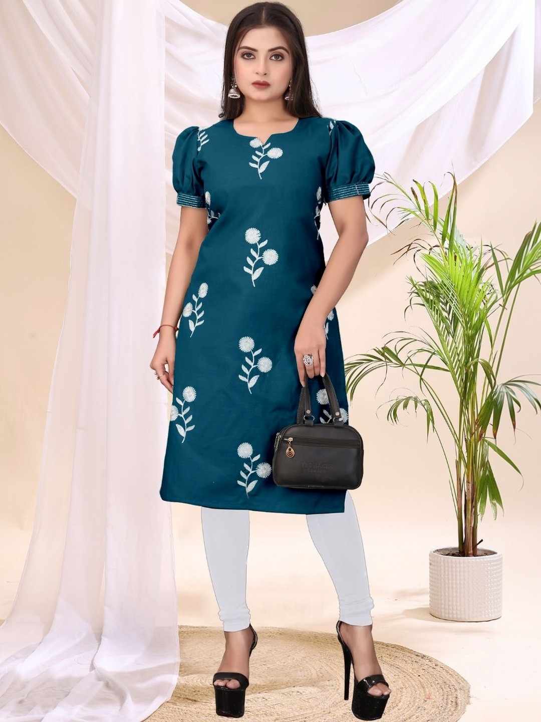 DHANSHREE TEX Floral Printed Pure Cotton Handloom Kurti