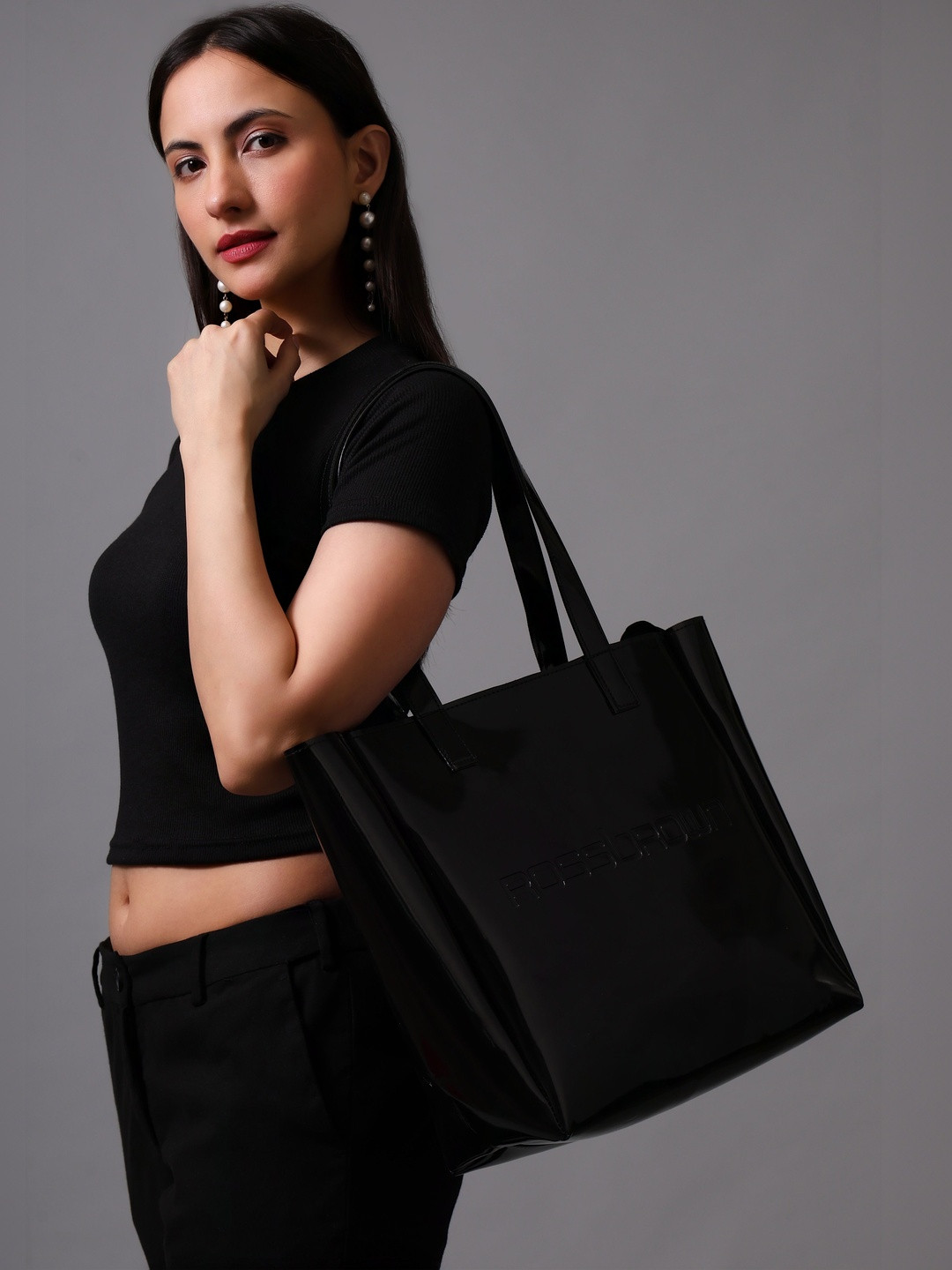 ROSS BROWN PU Oversized Shopper Tote Bag