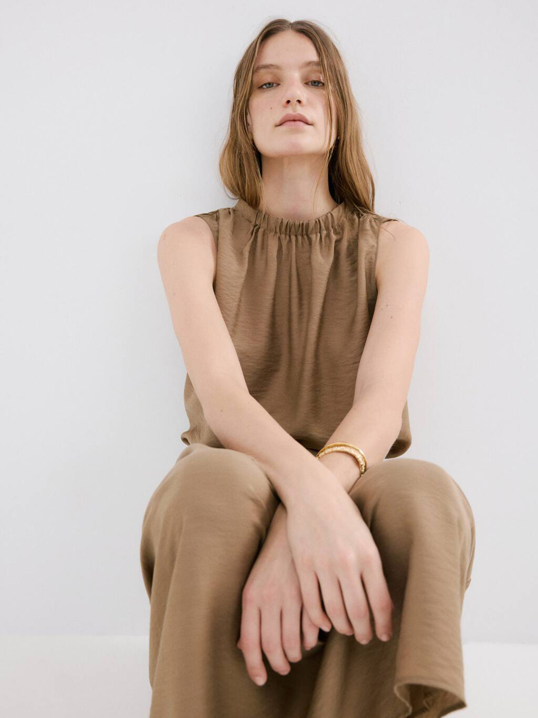 MANGO Ruched Sleeveless Top