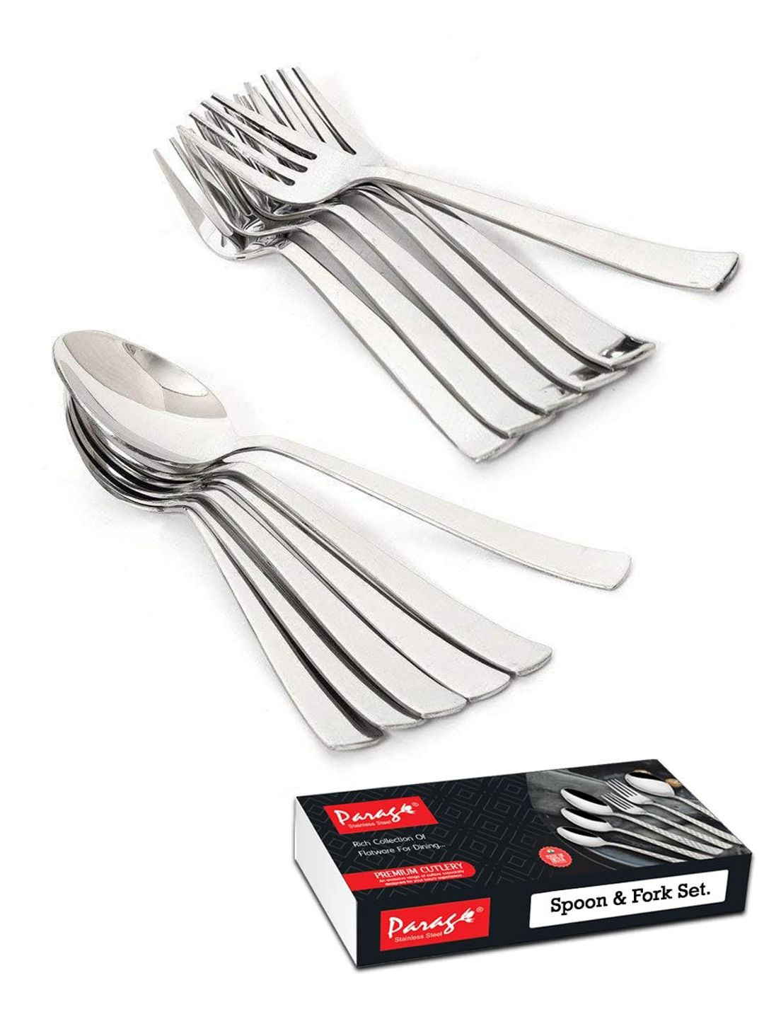 Parage Stainless Steel Impress 6 Pcs Dinner Spoon and 6 Pcs Dinner Fork 16 cm