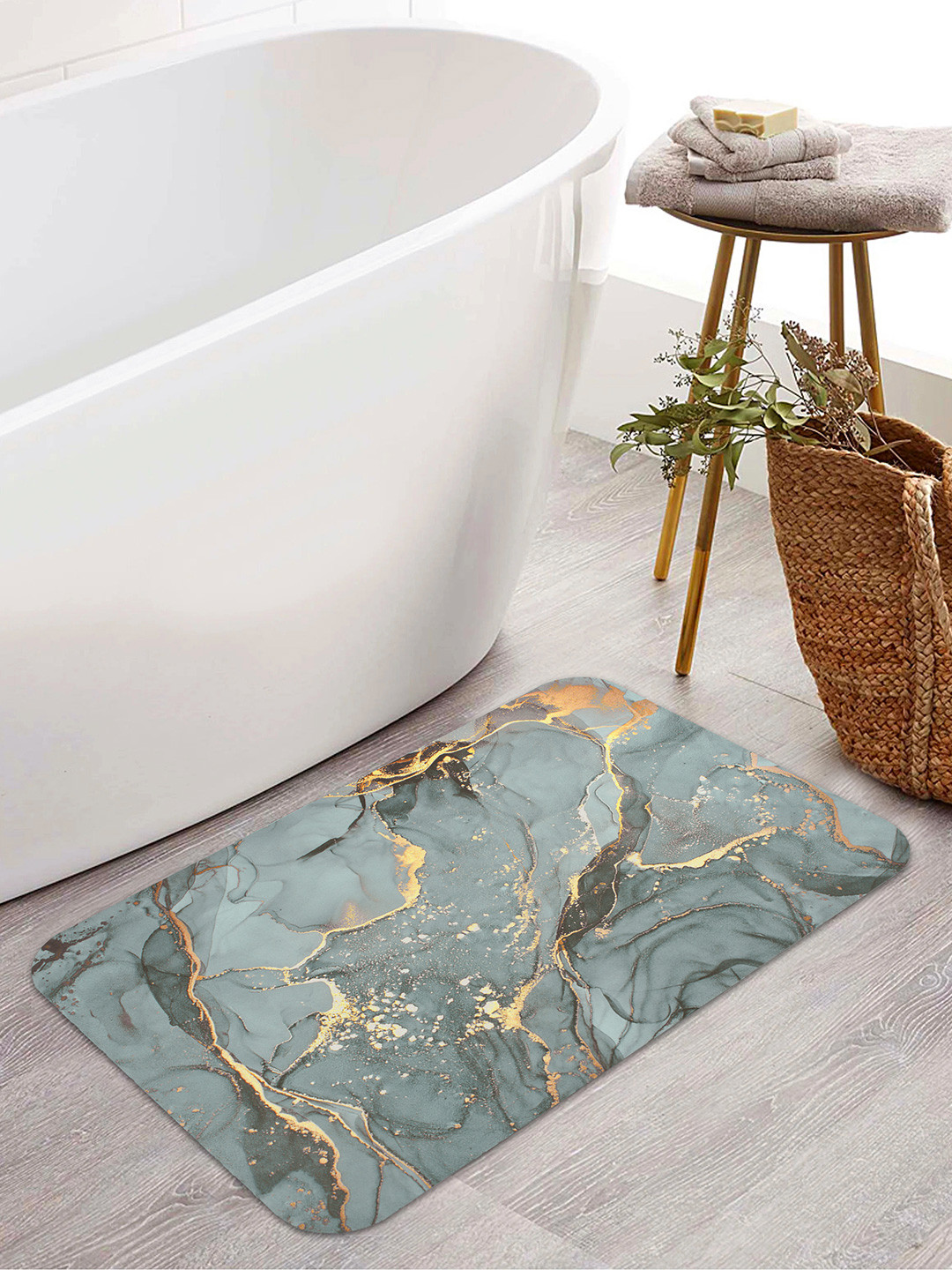 Story@home Greyish Green Watercolor Anti-Skid Quick Dry Bath & Kitchen Mats