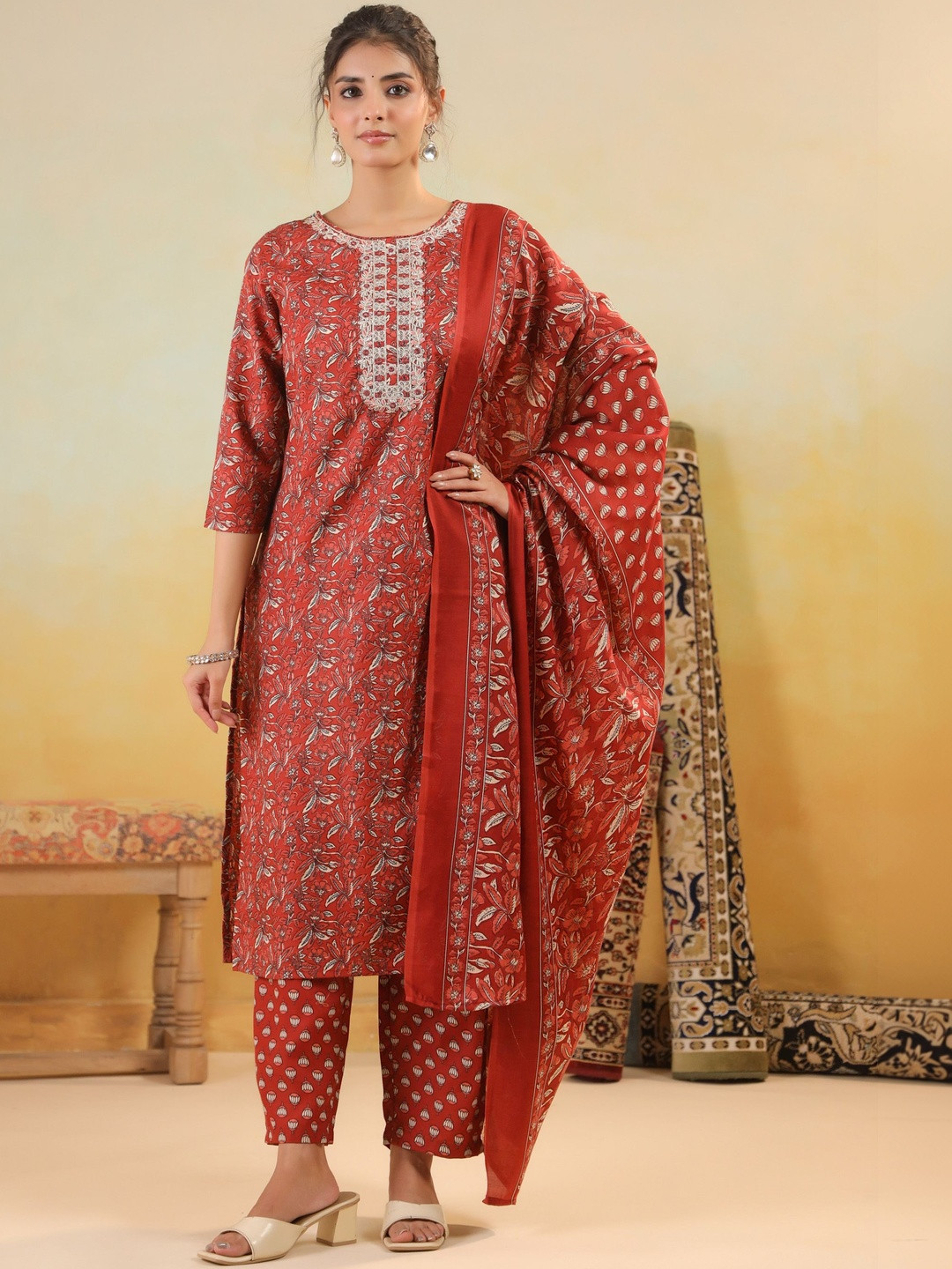 Kirrin Women Printed Pure Cotton Kurta with Trousers & With Dupatta