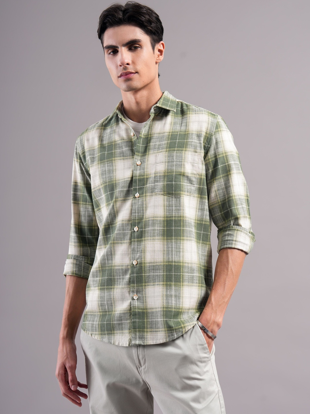 British Club Men Smart Slim Fit Gingham Checks Checked Casual Shirt
