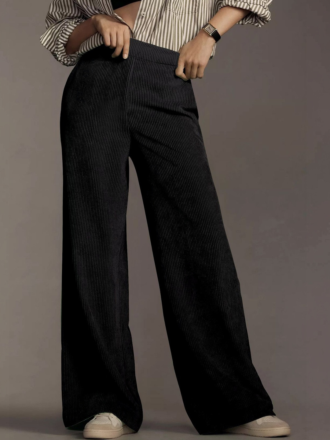 CREZYVEZY High-Rise Wide Leg Stretchable Lycra Trouser
