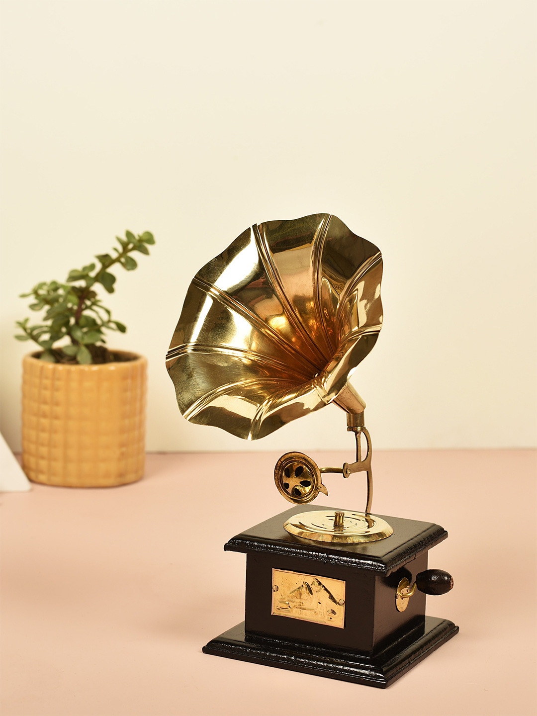 Manor House Gramophone Gold Metal Metallic Living Room Hand-Crafted Medium Showpiece - 8.7 Inches