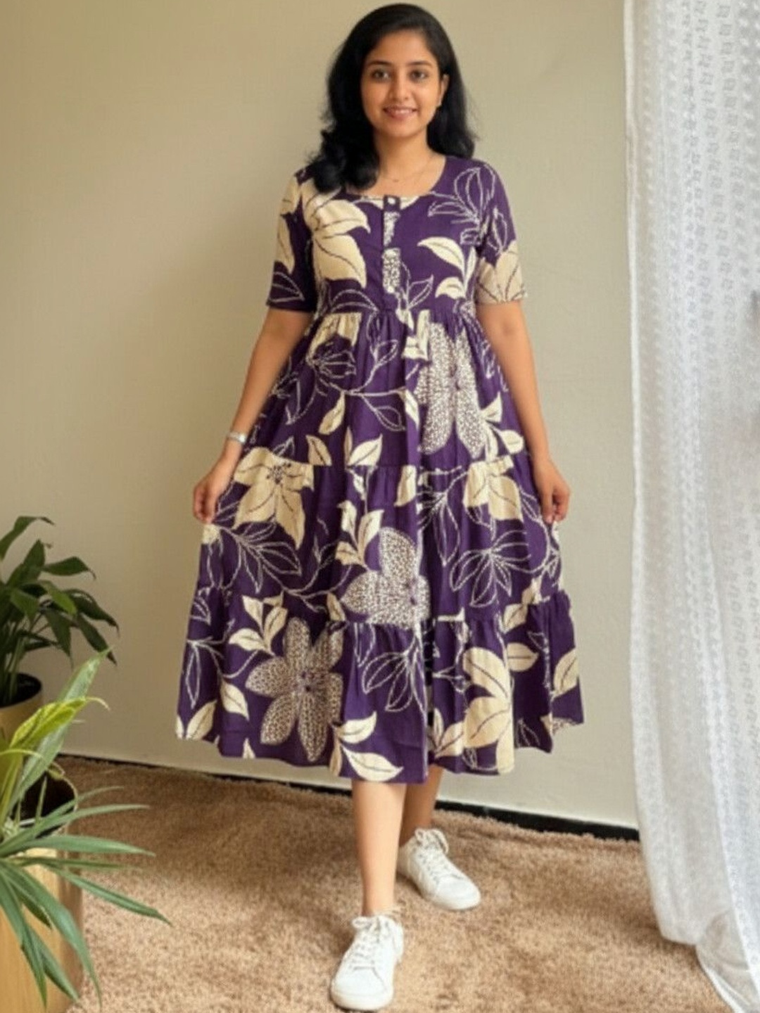 SAANVRA Floral Print Fit & Flare Midi Dress