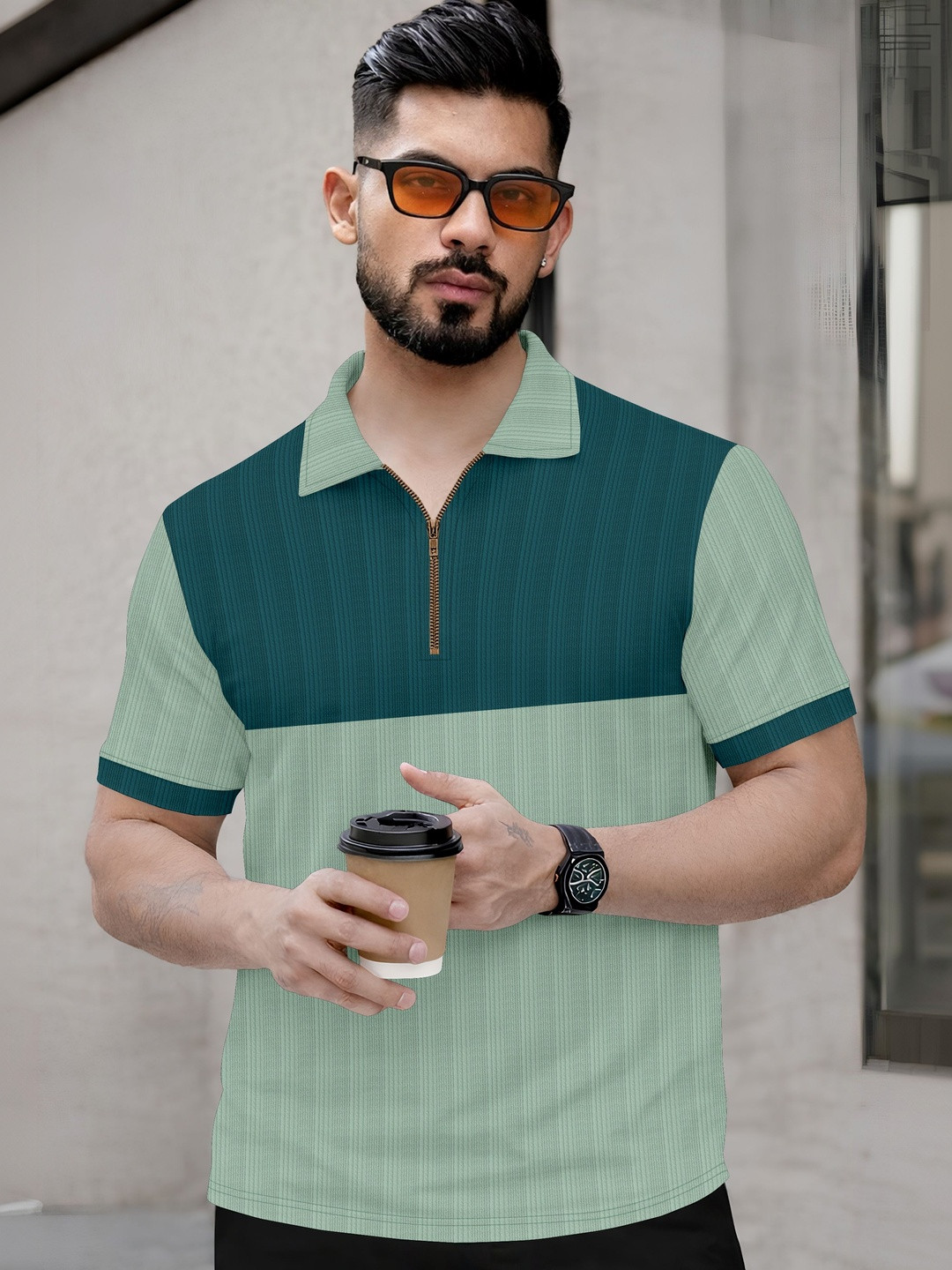 HAPPY KHAJANA Men Colourblocked Polo Collar T-shirt