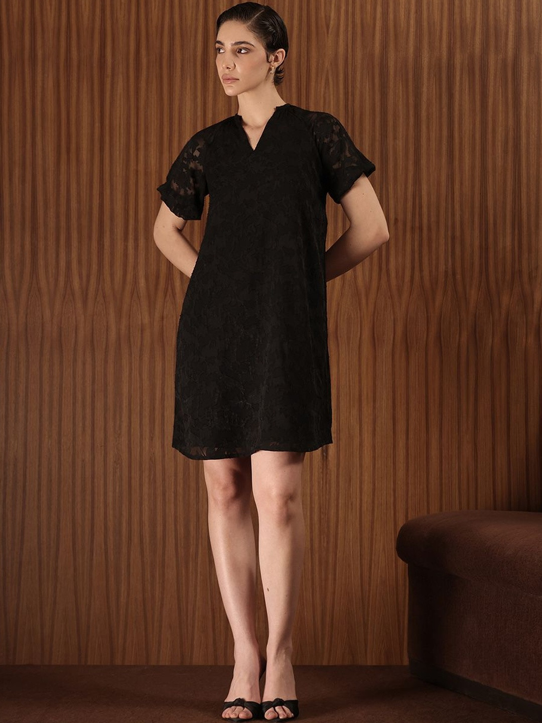 FABLE STREET Floral Puff Sleeve Georgette A-Line Dress