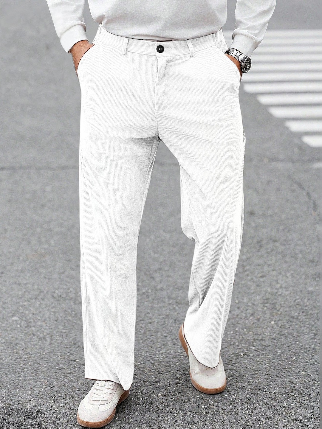 RAJOVATI Men Easy Wash Corduroy Trousers