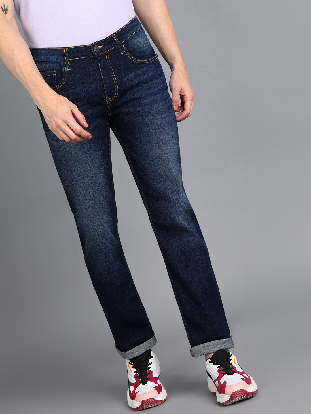 Urbano Fashion Men Washed Blue Light Fade Stretchable Cotton Regular Fit Jeans