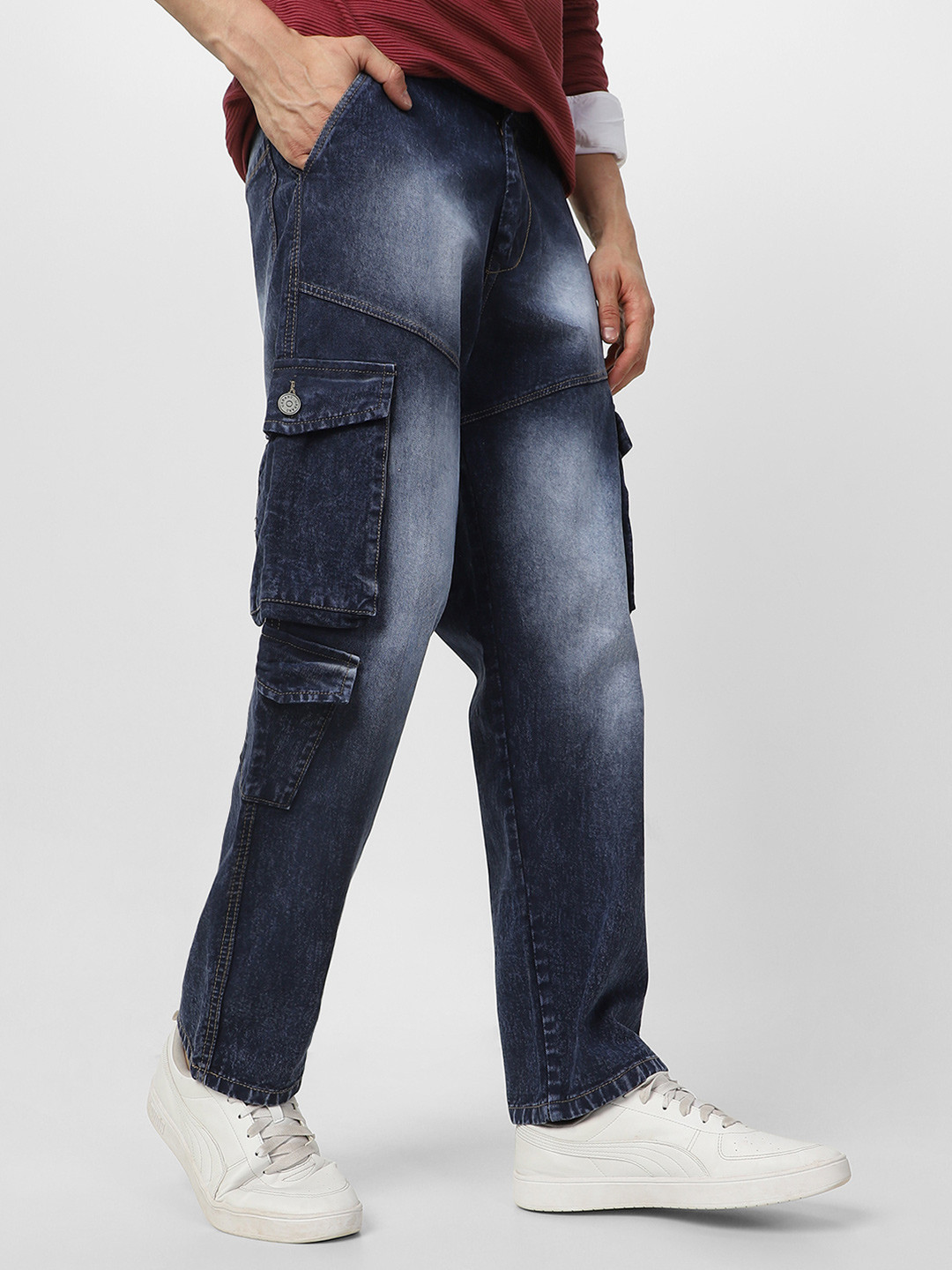 Urbano Fashion Men Loose Relaxed Fit Heavy Fade Jeans With 7 Pockets Non-Stretchable