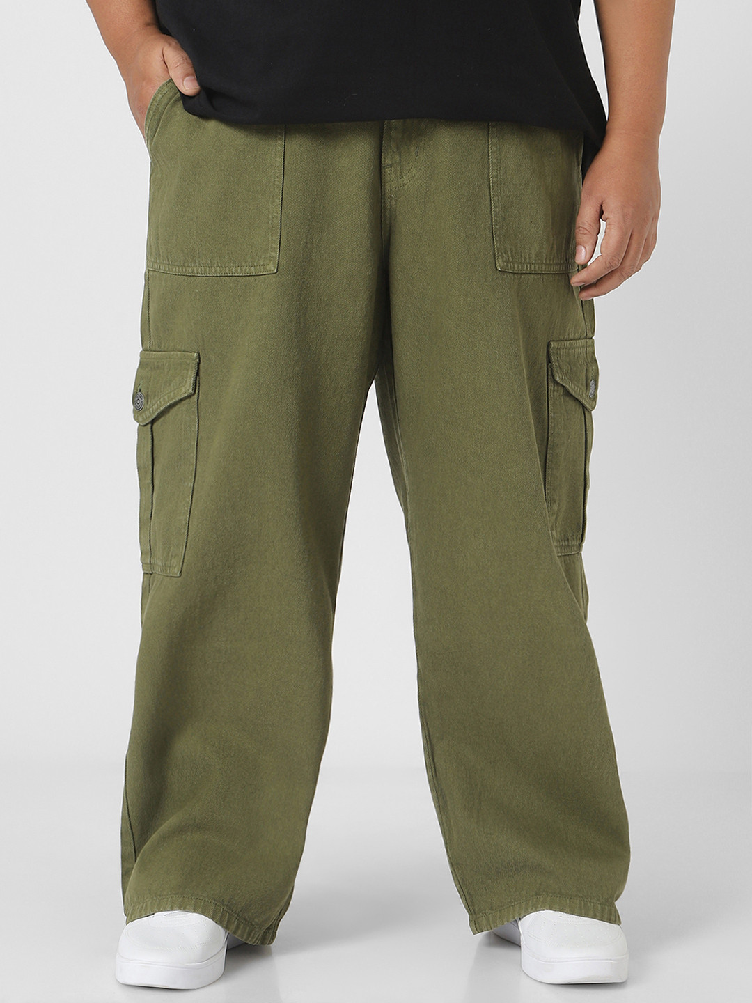 Urbano Plus Men Green Loose Fit Washed Cargo Non-Stretchable Jeans With 6 Pockets