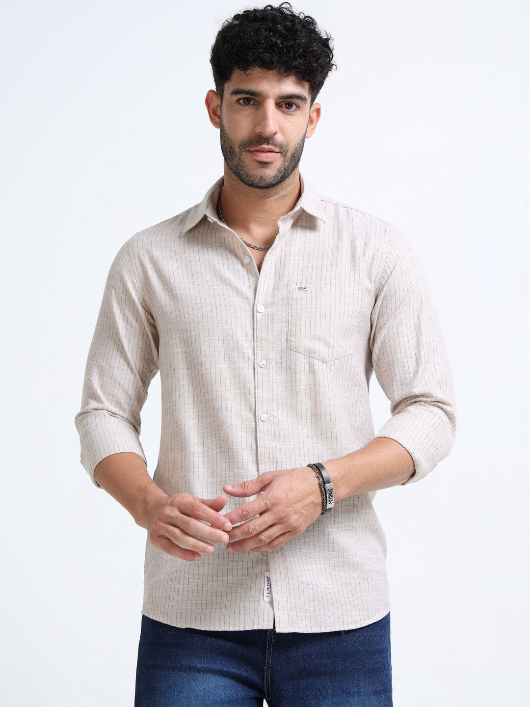 U.S. PITCHERS Men Modern Slim Fit Windowpane Checks Checked Casual Shirt