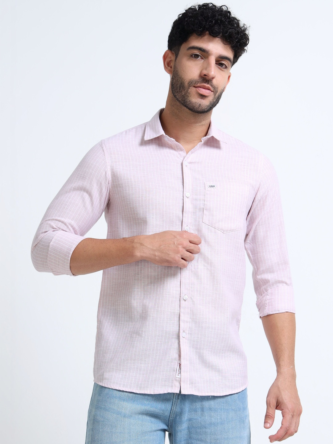U.S. PITCHERS Men Modern Slim Fit Striped Casual Shirt