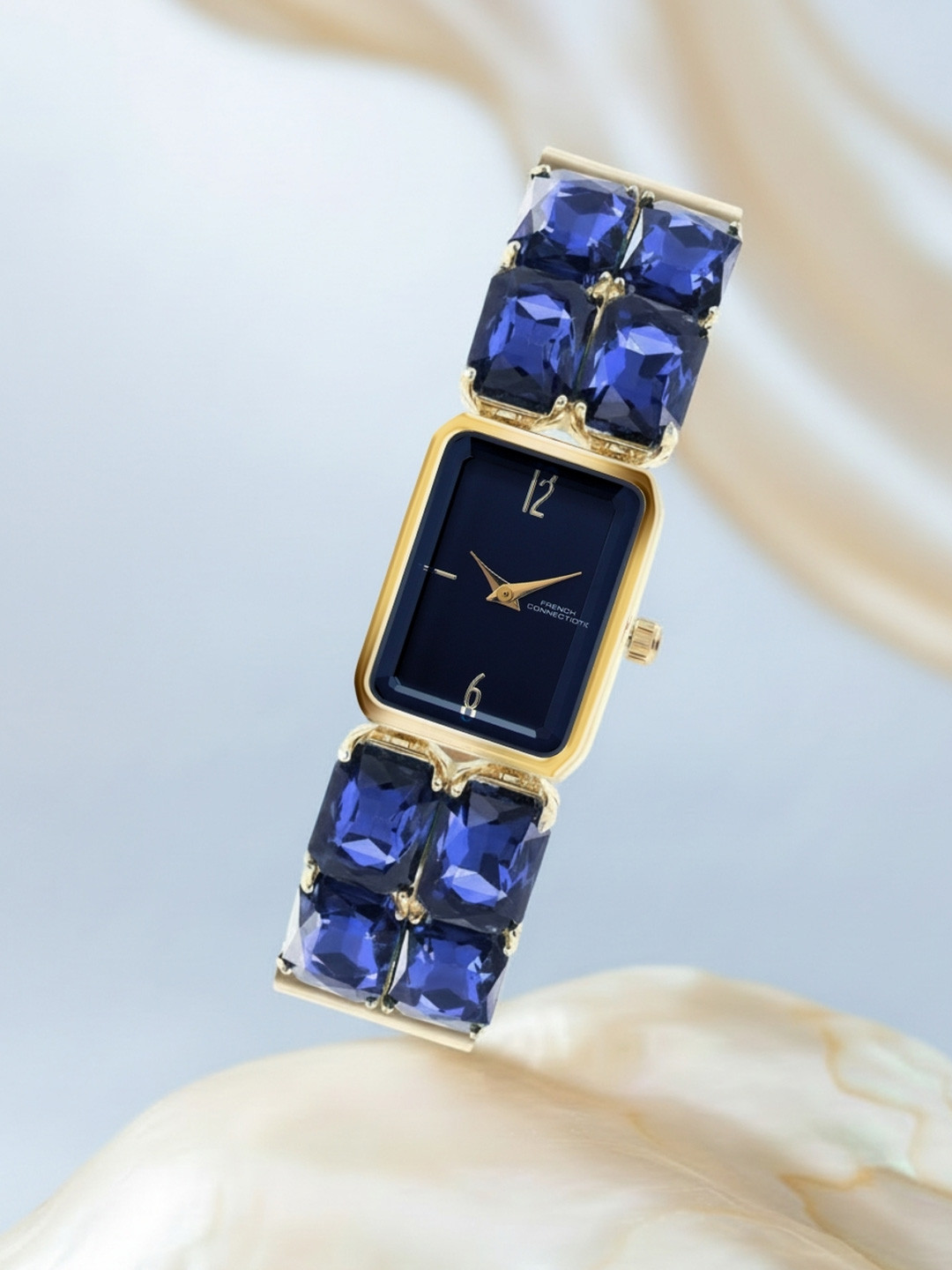 French Connection Women Crysty Martini Studded Strap with Rectangular Dial Analog Watch