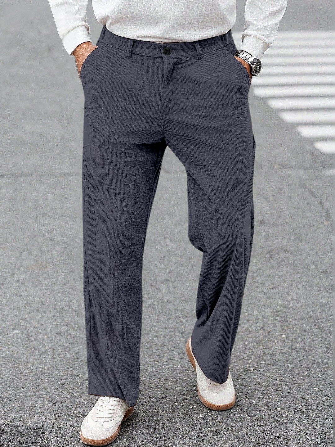 RAJOVATI Men Easy Wash Corduroy Trousers