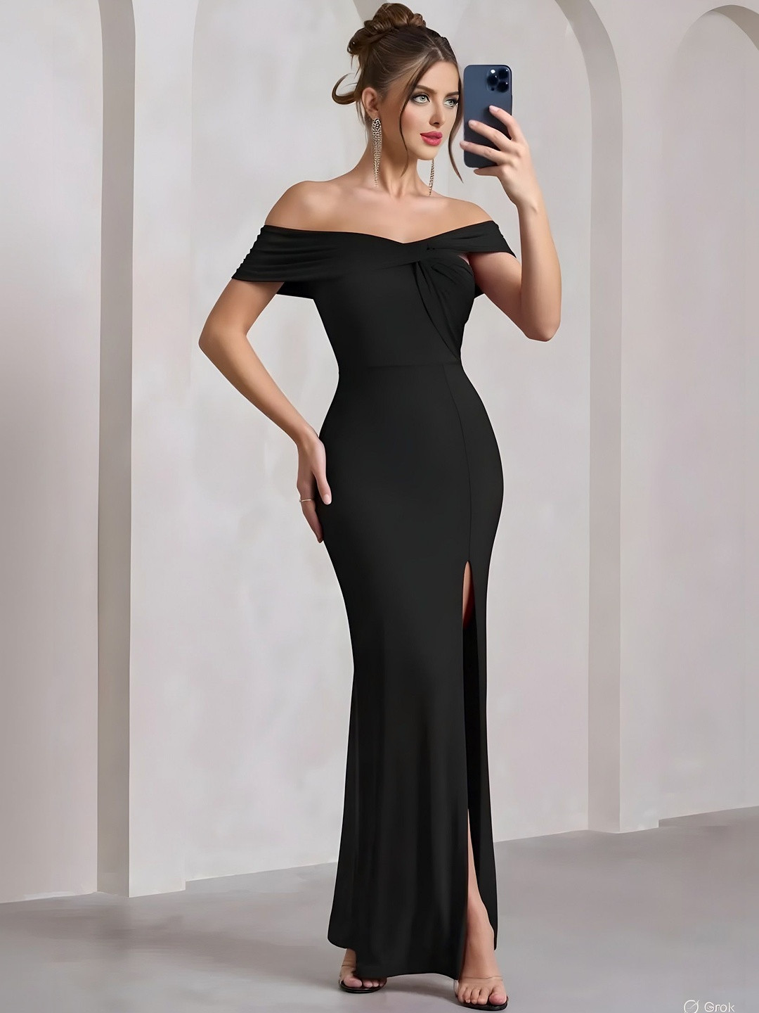 TRAQUILA Off-Shoulder Sheath Maxi Dress