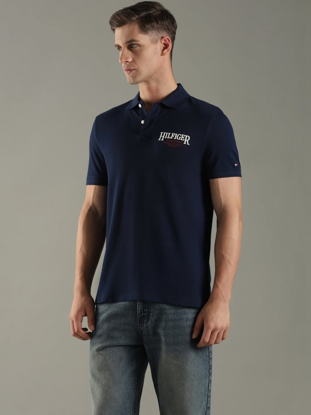 Tommy Hilfiger Men Brand Logo Printed Polo Collar T-shirt