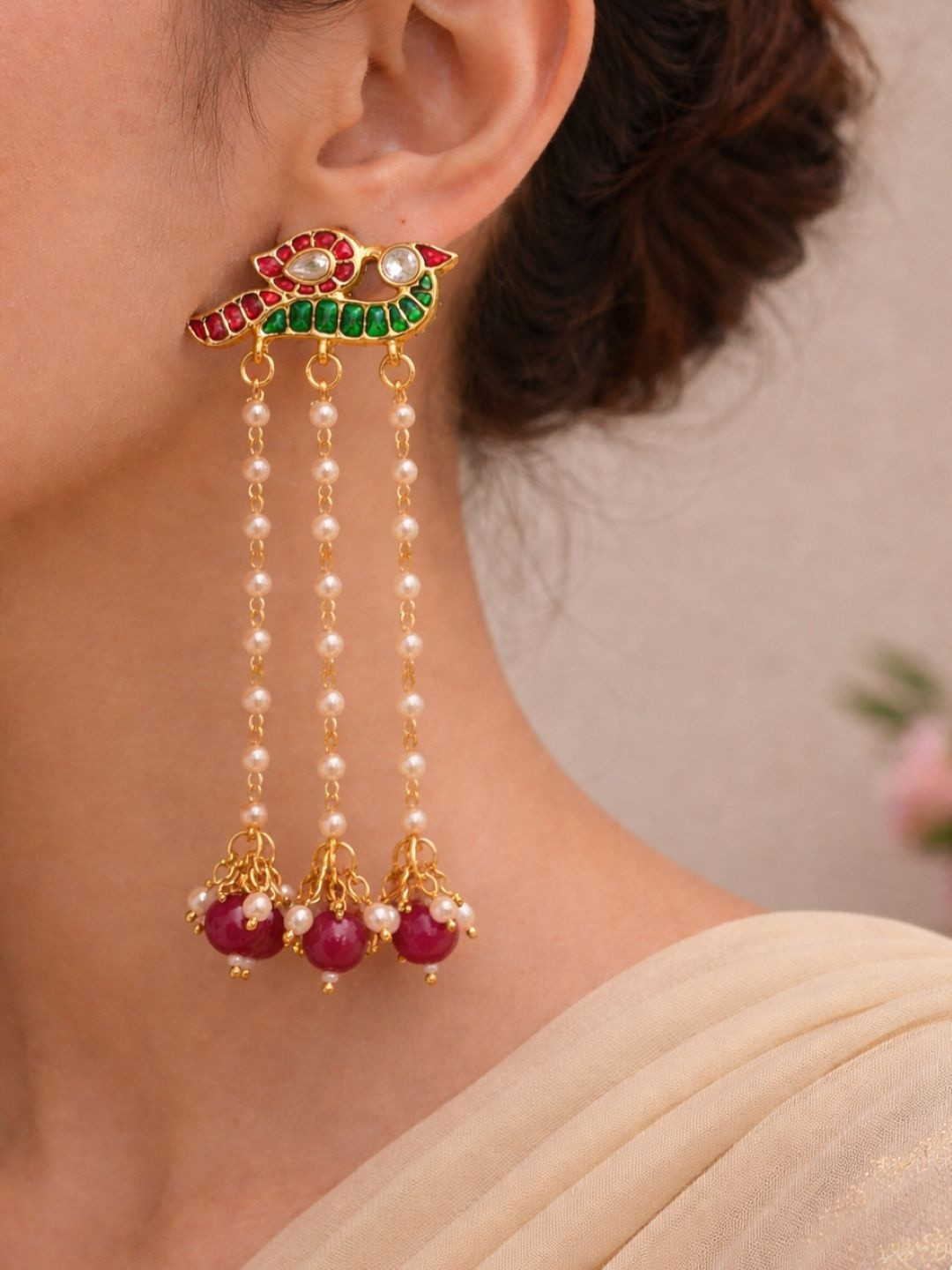 Zeviel Peacock Shaped Drop Earrings