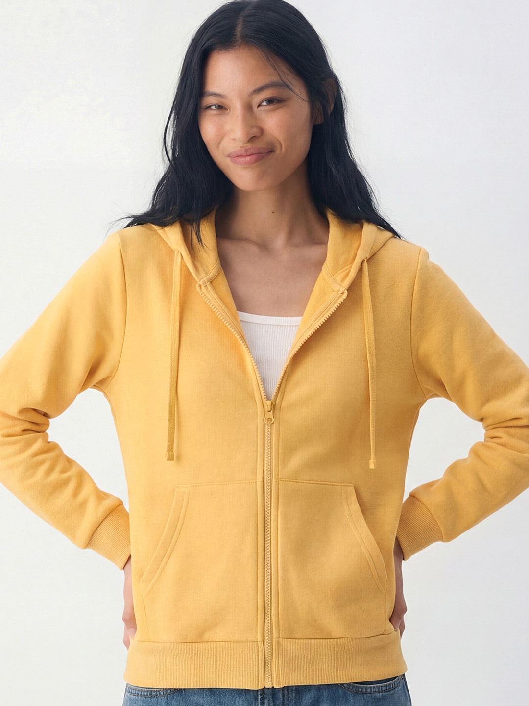 Tokyo Talkies Women Yellow Hooded Sweatshirt