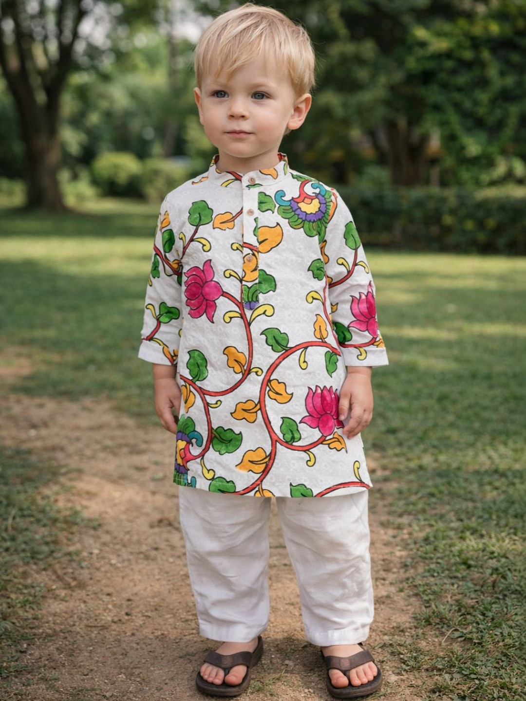 TRYBUY.IN Boys Floral Printed Regular Pure Cotton Kurta with Pyjamas