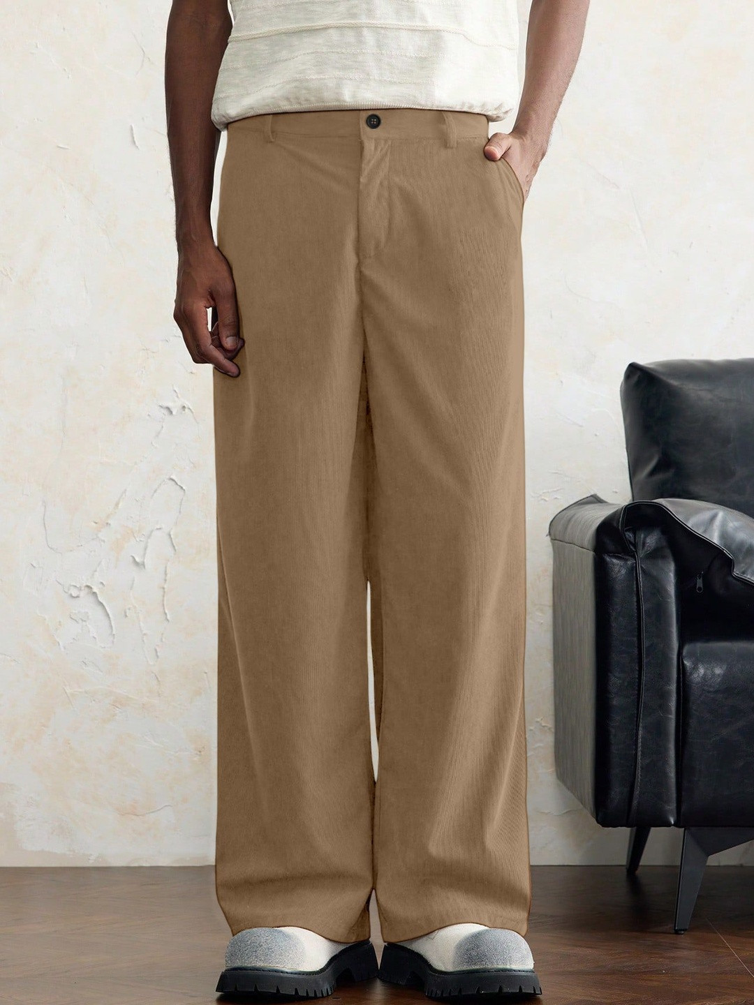 RAJOVATI Men Easy Wash Corduroy Trousers