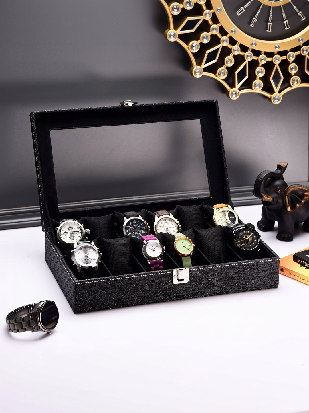 ZENWOOD Textured 12 Slots Watch Organiser Box