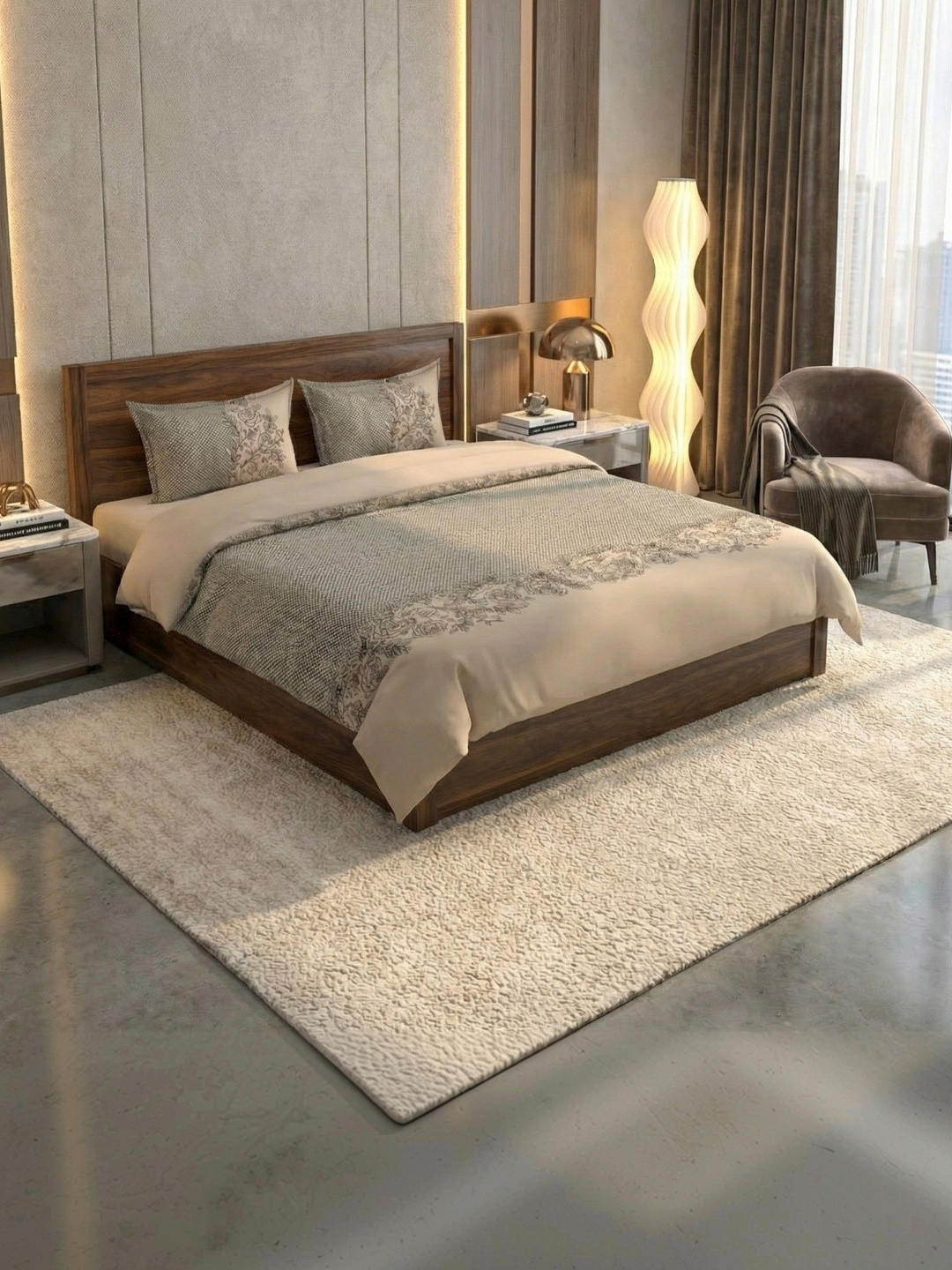BELVOSTUM Beige & Black Floral Printed Cotton Double Duvet Cover