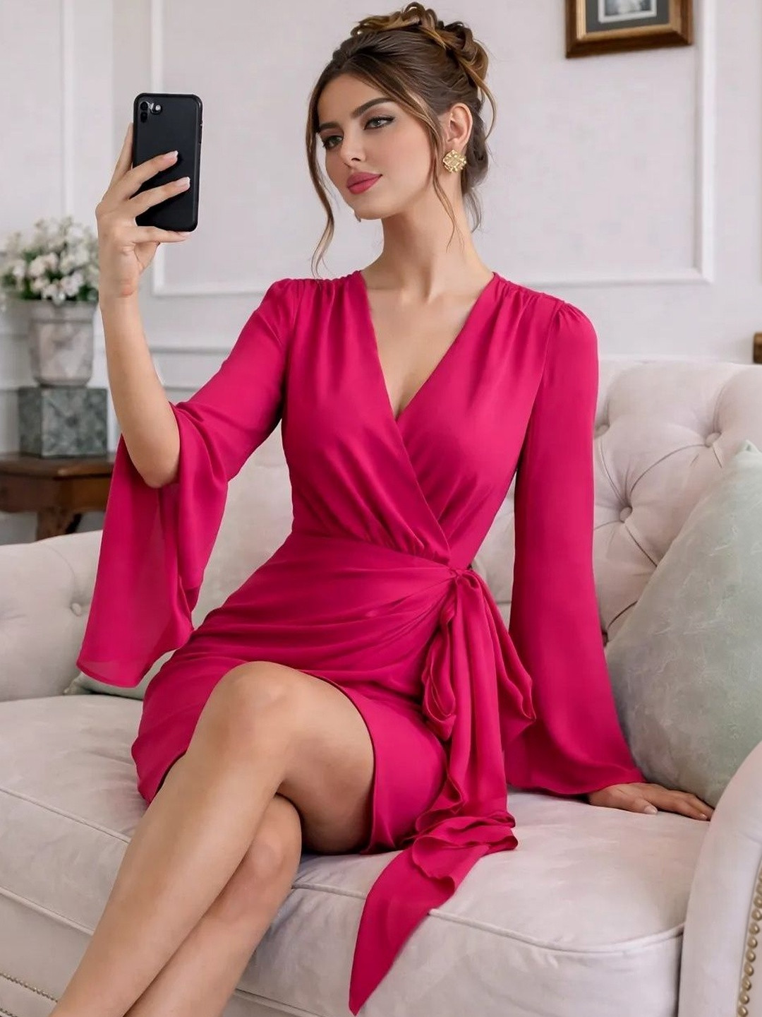 WANQUILA Flared Sleeve Mini Dress