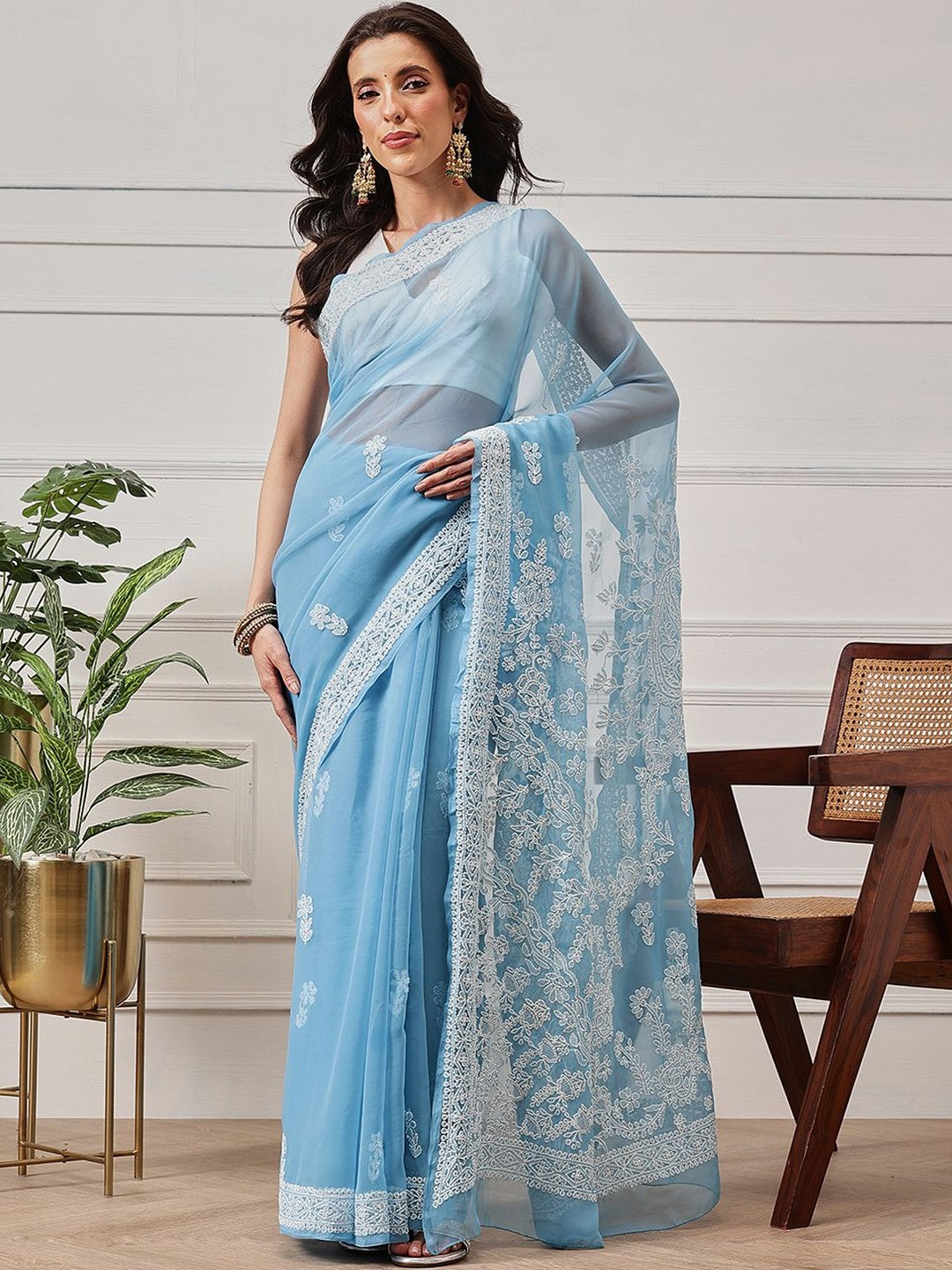 ADA Embellished Embroidered Poly Georgette Heavy Work Saree