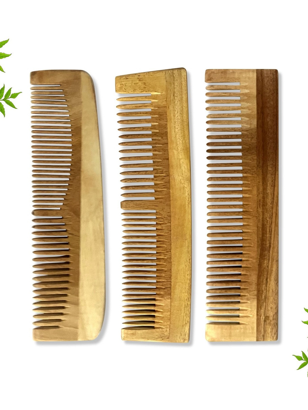 Zeyu Set Of 3 Natural Neem Wood Multipurpose Hair Comb Set