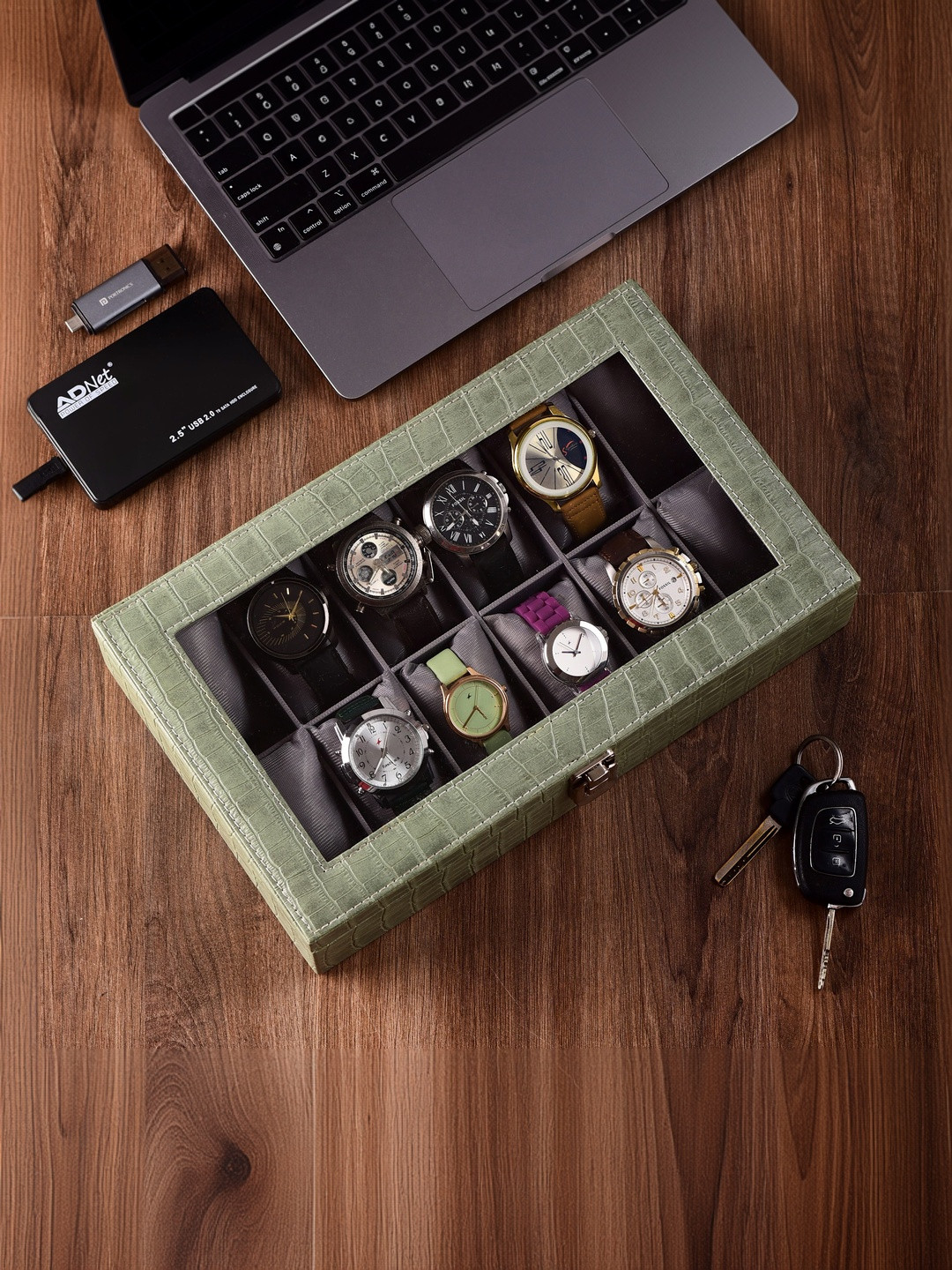 ZENWOOD Textured 12 Slots Watch Organiser Box
