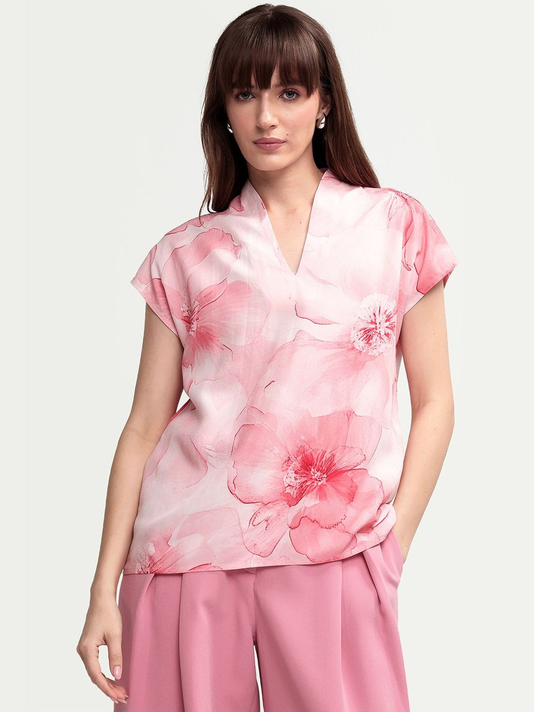 RAREISM Floral Print Extended Sleeves Styled Back Top