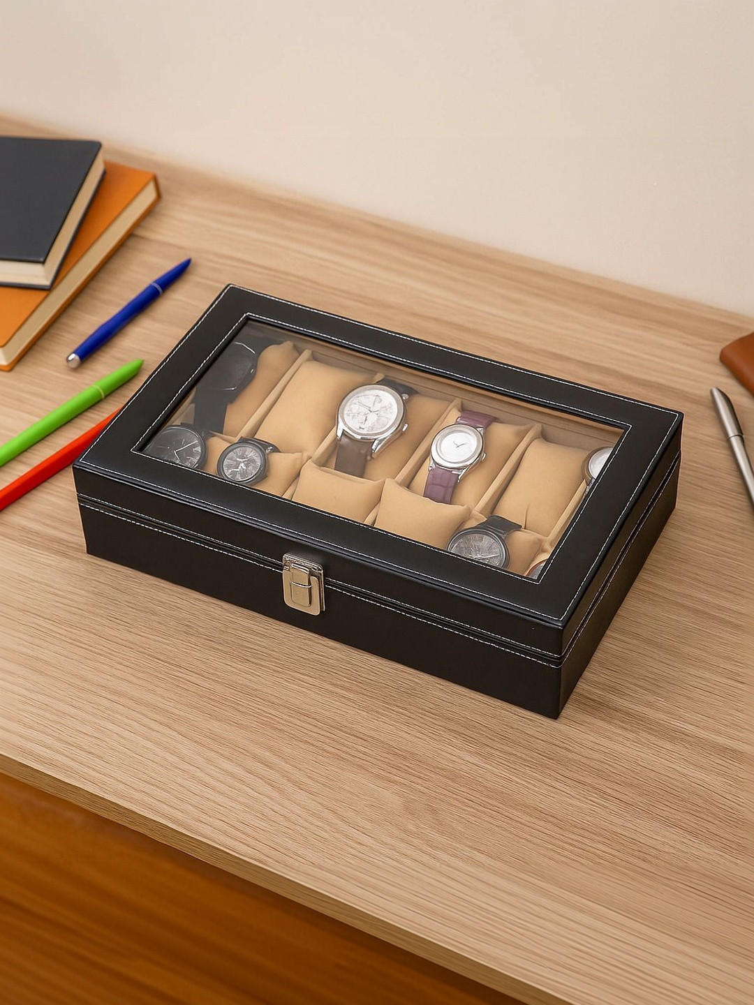 ZENWOOD Textured 12 Slots Watch Organiser Box