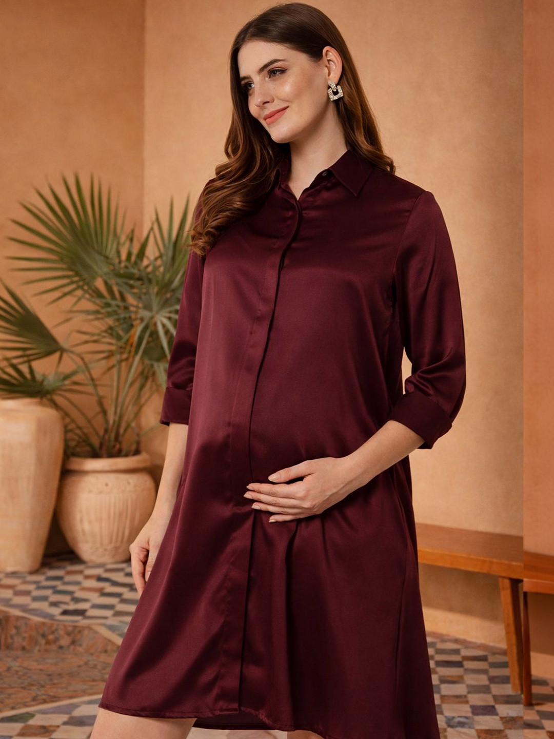 angloindu Satin Maternity Shirt Dress