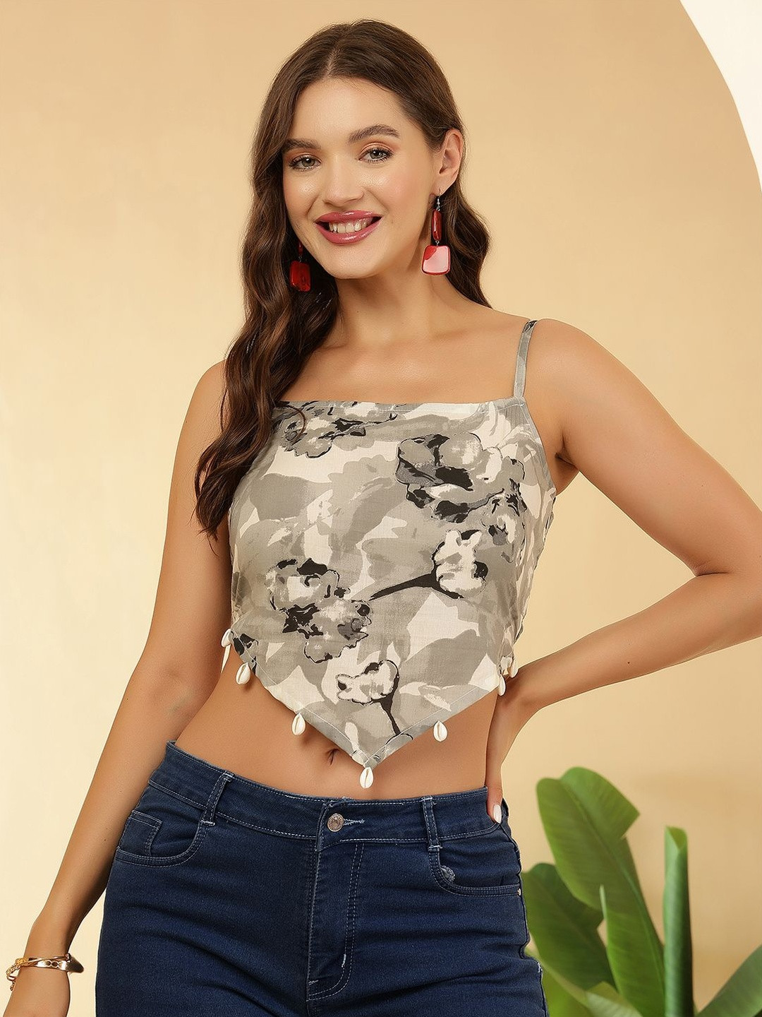 KEIYONA Floral Print Cotton Tank Crop Top