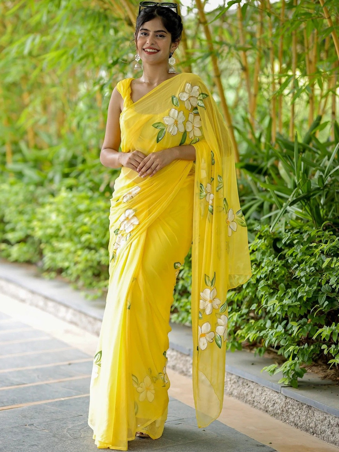 ALPENIKA Floral Pure Linen Saree