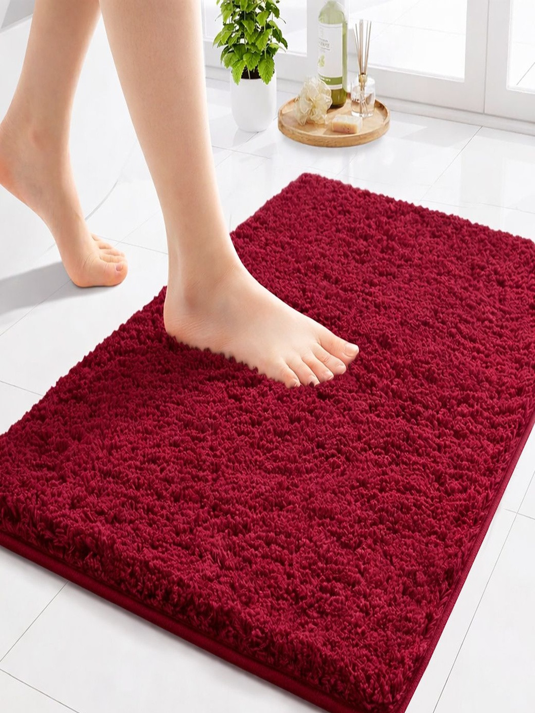 Sittella Maroon 1800 GSM Super Soft Extra Thick Quick Dry & Anti-Skid Bath Rug