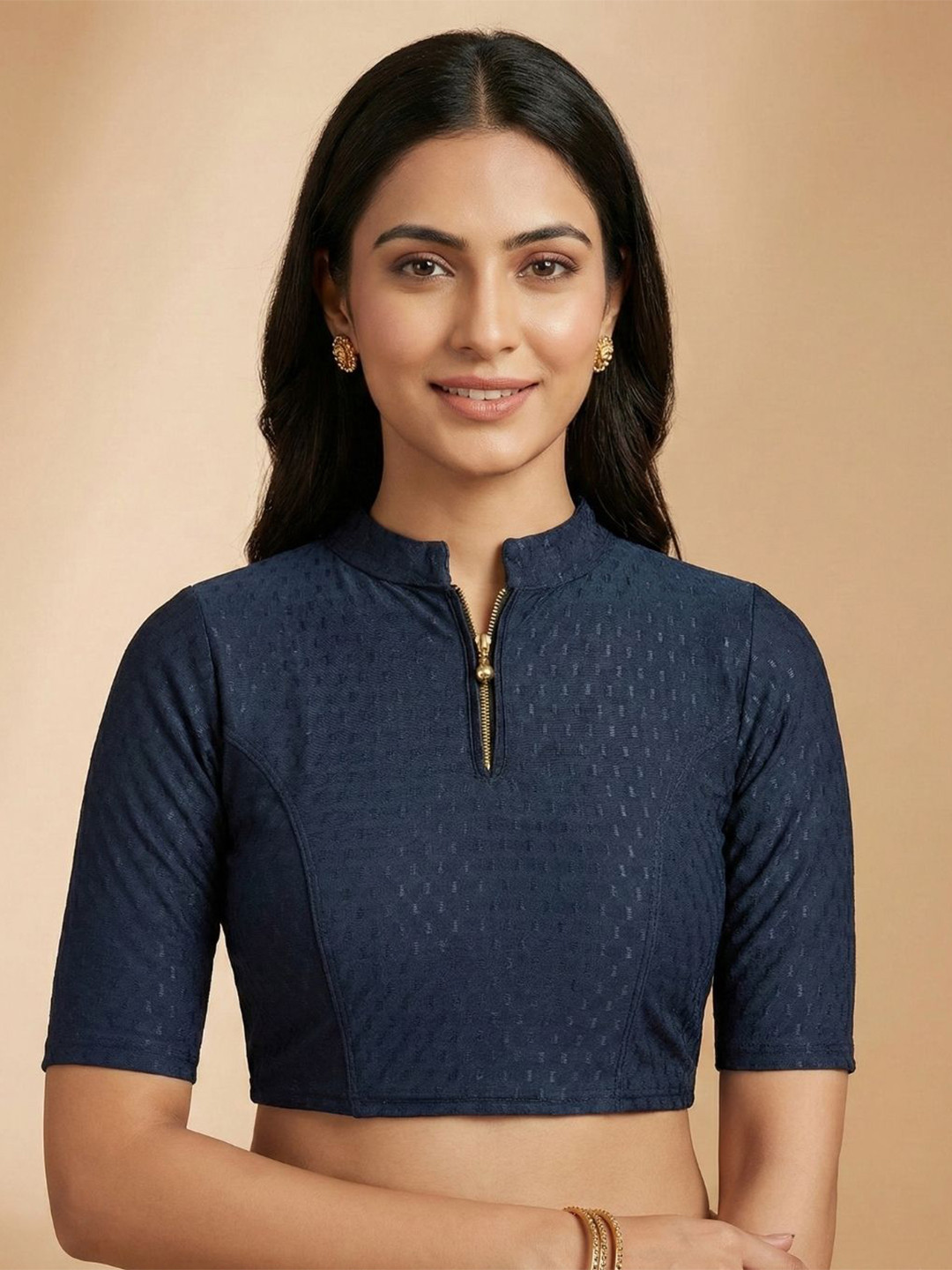 OLWAZE Self-Design Mandarin Collar Saree Blouse