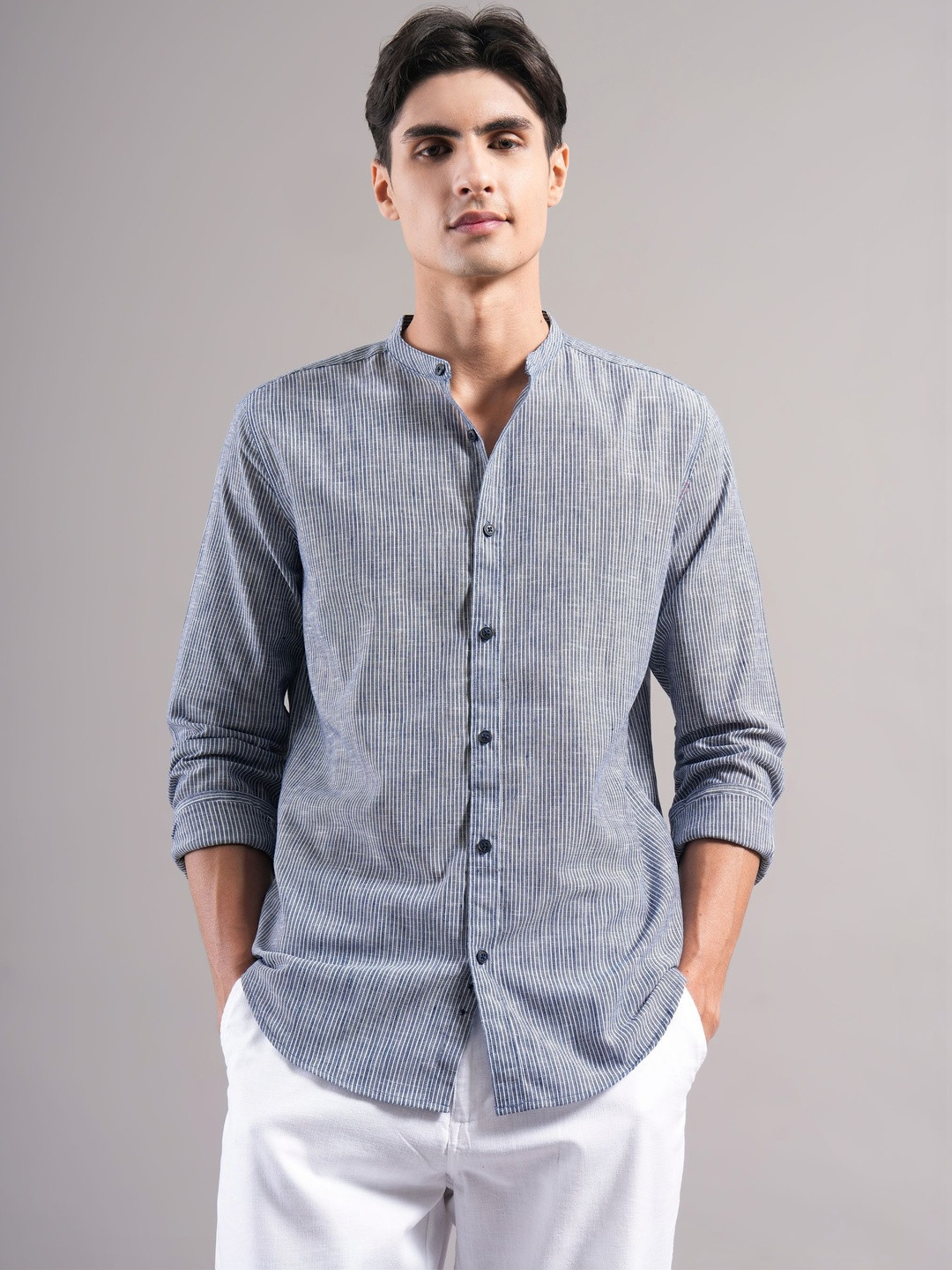British Club Men Smart Slim Fit Striped Casual Shirt