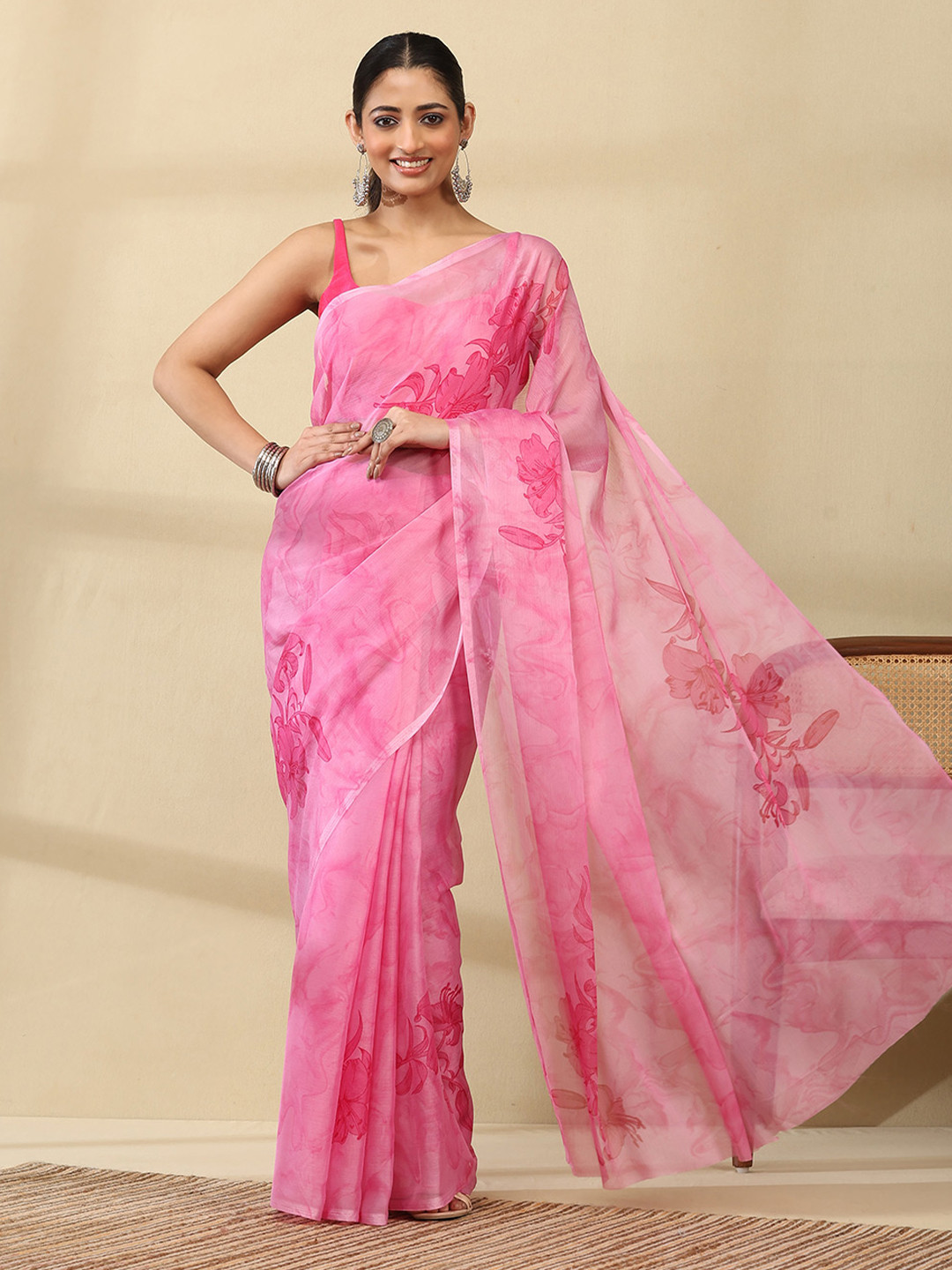 Garden Vareli Floral Printed Pure Chiffon Saree