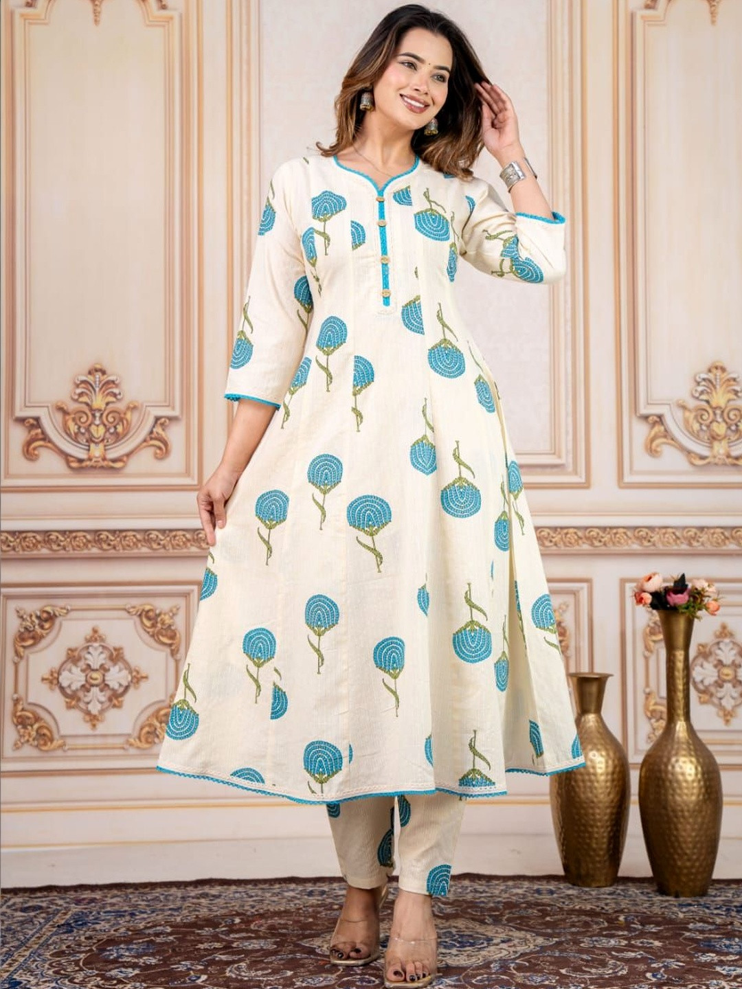 ARANGETRAM Women Ethnic Motifs Printed Regular Pure Cotton Kurta with Trousers