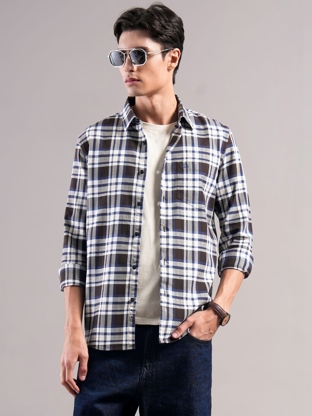 British Club Men Smart Slim Fit Checked Casual Shirt