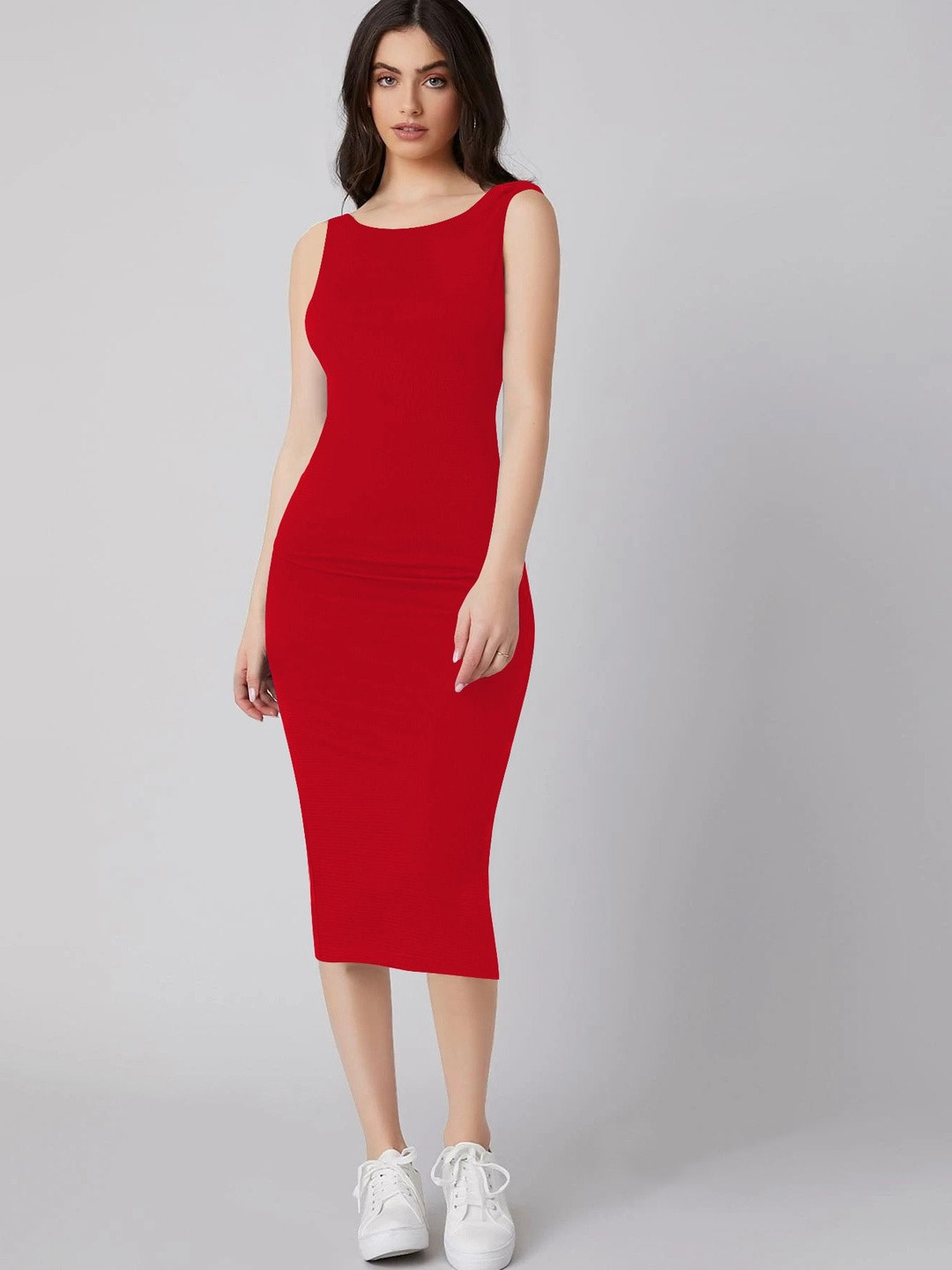 CREZYVEZY Sleeveless Back Slits Midi Bodycon
